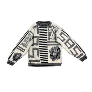 Vintage 90s Forelli Abstract Roman Numeral‎ Rose Knit Sweater
